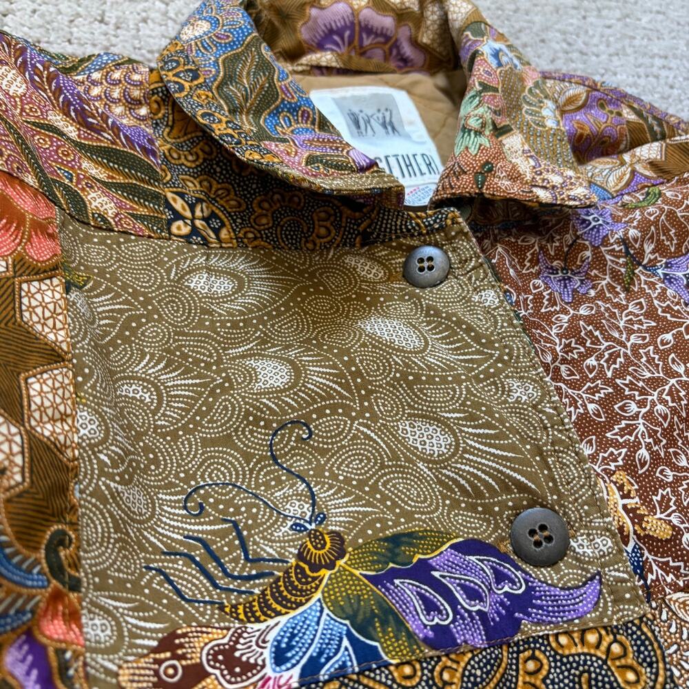 Vintage Together! Patchwork Quilted Jacket Brown Womens Size S Retro Floral - Picture 4 of 7